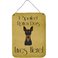"Caroline's Treasures BB1488DS1216 Min Pin Spoiled Dog Lives Here Wall or Door Hanging Prints, 16 x 12"", Multicolor"