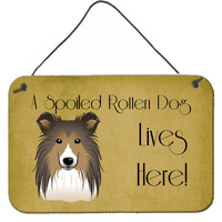 "Caroline's Treasures BB1490DS812 Sheltie Spoiled Dog Lives Here Wall or Door Hanging Prints, 8 x 12"", Multicolor"