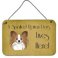 "Caroline's Treasures BB1496DS812 Papillion Spoiled Dog Lives Here Wall or Door Hanging Prints, 8 x 12"", Multicolor"