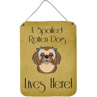 "Caroline's Treasures BB1497DS1216 Chocolate Brown Shih Tzu Spoiled Dog Lives Here Wall or Door Hanging Prints, 16 x 12"", Multicolor"