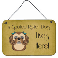 "Caroline's Treasures BB1497DS812 Chocolate Brown Shih Tzu Spoiled Dog Lives Here Wall or Door Hanging Prints, 8 x 12"", Multicolor"
