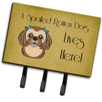 "Caroline's Treasures BB1497TH68 Chocolate Brown Shih Tzu Spoiled Dog Lives Here Leash or Key Holder, Large, Multicolor"