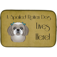 "Caroline's Treasures Gray Silver Shih Tzu Spoiled Dog Lives Here Dish Drying Mat, 14"" x 21"""