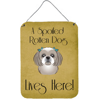 "Caroline's Treasures BB1498DS1216 Gray Silver Shih Tzu Spoiled Dog Lives Here Wall or Door Hanging Prints, 16 x 12"", Multicolor"