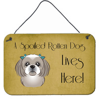 "Caroline's Treasures BB1498DS812 Gray Silver Shih Tzu Spoiled Dog Lives Here Wall or Door Hanging Prints, 8 x 12"", Multicolor"