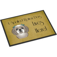 "Caroline's Treasures BB1498JMAT Gray Silver Shih Tzu Spoiled Dog Lives Here Indoor or Outdoor Mat, 24 x 36"", Multicolor"
