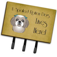 "Caroline's Treasures BB1498TH68 Gray Silver Shih Tzu Spoiled Dog Lives Here Leash or Key Holder, Large, Multicolor"