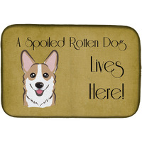 "Caroline's Treasures Sable Corgi Spoiled Dog Lives Here Dish Drying Mat, 14 x 21"