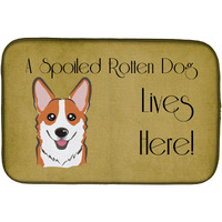 "Caroline's Treasures Red Corgi Spoiled Dog Lives Here Dish Drying Mat, 14"" x 21"""