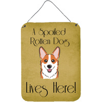 "Caroline's Treasures BB1502DS1216 Red Corgi Spoiled Dog Lives Here Wall or Door Hanging Prints, 16 x 12"", Multicolor"