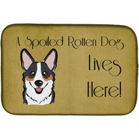 "Caroline's Treasures Tricolor Corgi Spoiled Dog Lives Here Dish Drying Mat, 14 X 21"