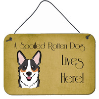"Caroline's Treasures BB1503DS812 Tricolor Corgi Spoiled Dog Lives Here Wall or Door Hanging Prints, 8 x 12"", Multicolor"