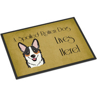 "Caroline's Treasures BB1503MAT Tricolor Corgi Spoiled Dog Lives Here Indoor or Outdoor Mat, 18 x 27"", Multicolor"