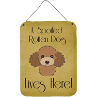 "Caroline's Treasures BB1504DS1216 Chocolate Brown Poodle Spoiled Dog Lives Here Wall or Door Hanging Prints, 16 x 12"", Multicolor"