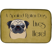 "Caroline's Treasures Fawn Pug Spoiled Dog Lives Here Dish Drying Mat, 14"" x 21"""