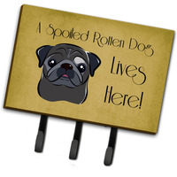 "Caroline's Treasures BB1511TH68 Black Pug Spoiled Dog Lives Here Leash or Key Holder, Large, Multicolor"