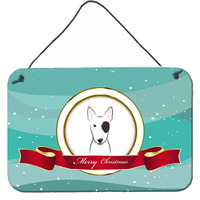 "Caroline's Treasures Bull Terrier Merry Christmas Wall or Door Hanging Prints BB1519DS812, 8HX12W, Multicolor"