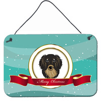 "Caroline's Treasures Longhair Black and Tan Dachshund Merry Christmas Wall or Door Hanging Prints BB1523DS812, 8HX12W"