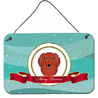 "Caroline's Treasures Longhair Red Dachshund Merry Christmas Wall or Door Hanging Prints BB1524DS812, 8HX12W"