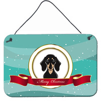 "Caroline's Treasures Smooth Black and Tan Dachshund Merry Christmas Wall or Door Hanging Prints BB1525DS812, 8HX12W, Multicolor"