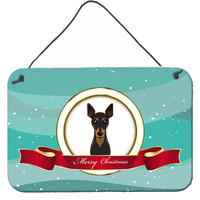 "Caroline's Treasures Min Pin Merry Christmas Wall or Door Hanging Prints BB1550DS812, 8HX12W, Multicolor"