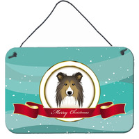 "Caroline's Treasures Sheltie Merry Christmas Wall or Door Hanging Prints BB1552DS812, 8HX12W"