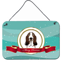 "Caroline's Treasures Basset Hound Merry Christmas Wall or Door Hanging Prints BB1553DS812, 8HX12W, Multicolor"
