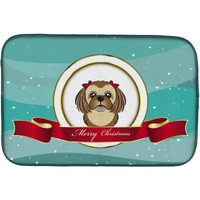 "Caroline's Treasures Chocolate Brown Shih Tzu Merry Christmas Dish Drying Mat, 14"" x 21"""