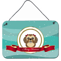 "Caroline's Treasures Chocolate Brown Shih Tzu Merry Christmas Wall or Door Hanging Prints BB1559DS812, 8HX12W"