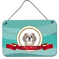 "Caroline's Treasures Gray Silver Shih Tzu Merry Christmas Wall or Door Hanging Prints BB1560DS812, 8HX12W, Multicolor"