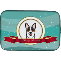 "Caroline's Treasures Tricolor Corgi Merry Christmas Dish Drying Mat, 14 x 21"