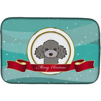 "Caroline's Treasures Silver Gray Poodle Merry Christmas Dish Drying Mat, 14 x 21"