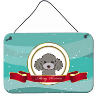 "Caroline's Treasures Silver Gray Poodle Merry Christmas Wall or Door Hanging Prints BB1569DS812, 8HX12W, Multicolor"
