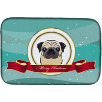 "Caroline's Treasures Fawn Pug Merry Christmas Dish Drying Mat, 14 x 21"