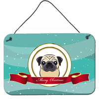 "Caroline's Treasures Fawn Pug Merry Christmas Wall or Door Hanging Prints BB1572DS812, 8HX12W, Multicolor"