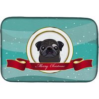 "Caroline's Treasures Black Pug Merry Christmas Dish Drying Mat, 14"" x 21"""