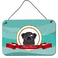 "Caroline's Treasures Black Pug Merry Christmas Wall or Door Hanging Prints BB1573DS812, 8HX12W"