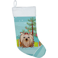 "Caroline's Treasures Tree and Yorkie Yorkishire Terrier Christmas, Holiday Stocking, decoration, 11 x 18, Multicolor"