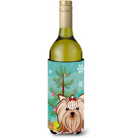 "Caroline's Treasures Christmas Tree and Yorkie Yorkshire Terrier Wine Bottle Koozie Hugger, 750 ml, Multicolor"