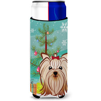 "Caroline's Treasures Christmas Tree and Yorkie Yorkshire Terrier Michelob Ultra Koozies for Slim Cans, Multicolor"