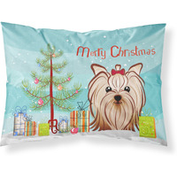 "Caroline's Treasures BB1576PILLOWCASE Christmas Tree And Yorkie Yorkshire Terrier Fabric Standard Pillowcase, Large, Multicolor"