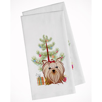 Christmas Tree and Yorkie Yorkishire Terrier White Kitchen Towel Set of 2