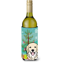 "Caroline's Treasures BB1577LITERK Christmas Tree and Golden Retriever Wine Bottle Koozie Hugger, 750 ml, Multicolor"