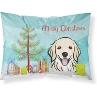 "Caroline's Treasures BB1577PILLOWCASE Christmas Tree And Golden Retriever Fabric Standard Pillowcase, Large, Multicolor"