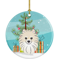 "Caroline's Treasures Christmas Tree and Pomeranian Ceramic Ornament, Multicolor"