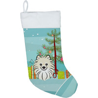 "Caroline's Treasures Tree and Pomeranian Christmas, Holiday Stocking, decoration, 11 x 18, Multicolor"