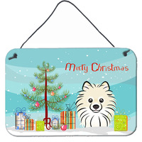 "Caroline's Treasures Christmas Tree and Pomeranian Wall or Door Hanging Prints BB1579DS812, 8HX12W, Multicolor"