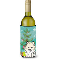 "Caroline's Treasures Christmas Tree and Pomeranian Wine Bottle Koozie Hugger, 750 ml, Multicolor"