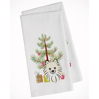Christmas Tree and Pomeranian White Kitchen Towel Set of 2