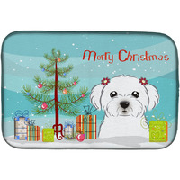 "Caroline's Treasures Christmas Tree And Maltese Dish Drying Mat, 14"" x 21"""